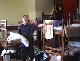 Oliver in the Spook Room (our dormitory) at Carbisdale Castle YH